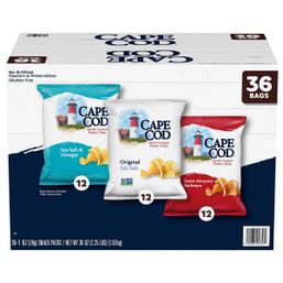 Cape Cod Potato Chips Variety Pack, Sea Salt & Vinegar, Original, Sweet Mesquite Barbeque, 36 ct./1 oz.