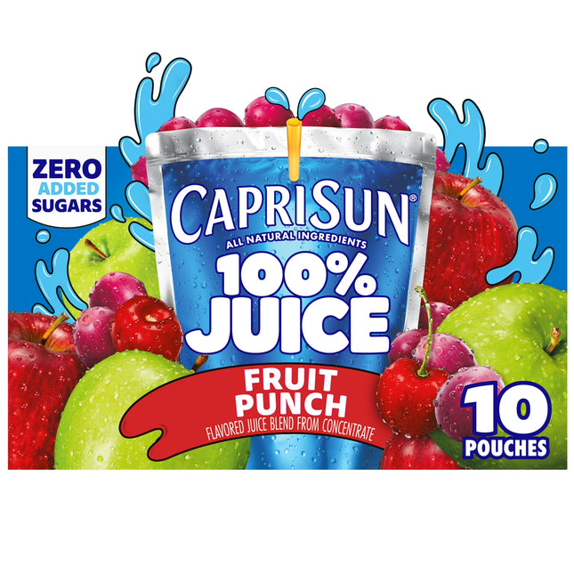Capri Sun 100% Juice Fruit Punch Juice Box Pouches, 10 Ct, 6 fl oz Pouches, Liquids
