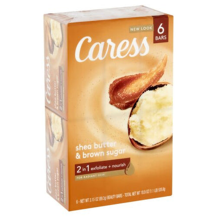 Caress Shea Butter & Brown Sugar 2 in 1 Beauty Bars, 3.15 oz, 6 count