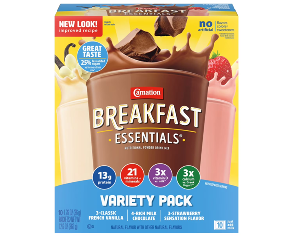 Carnation Breakfast Essentials Nutritional Powder Drink Mix, Variety Pack, 10 Packets