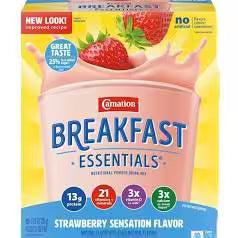 Carnation Breakfast Essentials Powder Nutritional Shake Drink Mix Packets, Strawberry Sensation, 10 Count