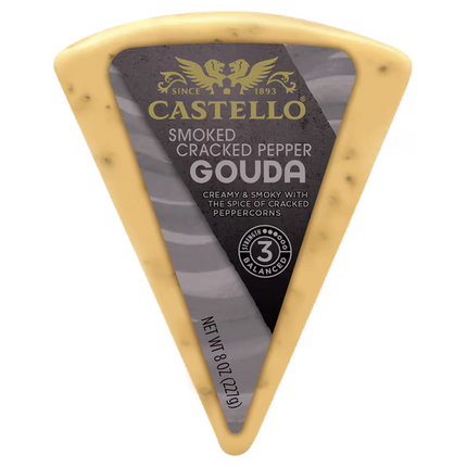Castello Gourmet Smoked Cracked Pepper Gouda Cheese 8 oz Wedge