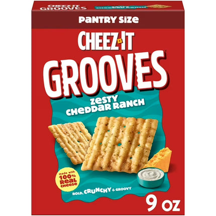 Cheez-It Grooves Zesty Cheddar Ranch Cheese Crackers, Crunchy Snack Crackers, 9 Oz