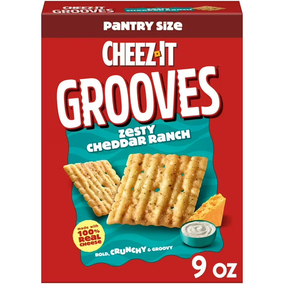 Cheez-It Grooves Zesty Cheddar Ranch Cheese Crackers, Crunchy Snack Crackers, 9 Oz