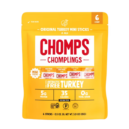 Chomplings Antibiotic Free Original Turkey Mini Jerky Snack Sticks (6 Count)