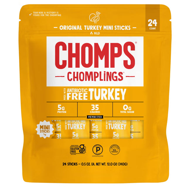 Chomps Chomplings Original Turkey Mini Sticks, 0.5 oz, 24-count