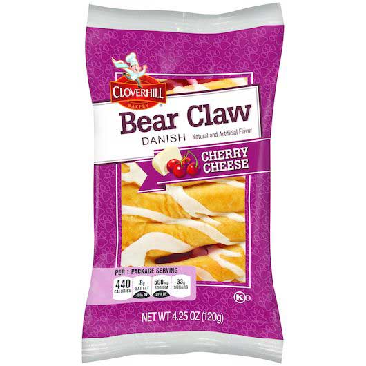 Cloverhill Bear Claw Cherry Cheese Danish, 4.25 Ounce -- 24 per case