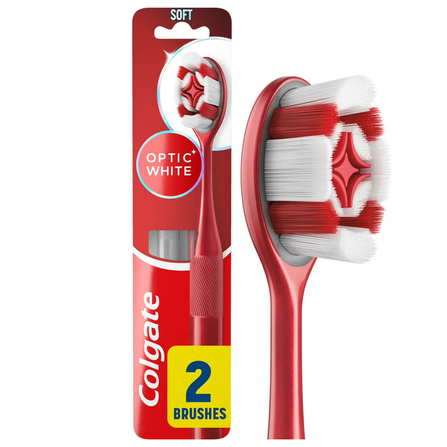 Colgate Optic White Soft Toothbrush for Adults, 2 Pack