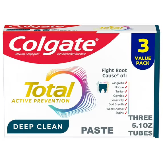 Colgate Total Active Prevention Deep Clean Toothpaste, Mint, 3 Pack, 5.1 oz New York State Approved, Inmate Care package friendly