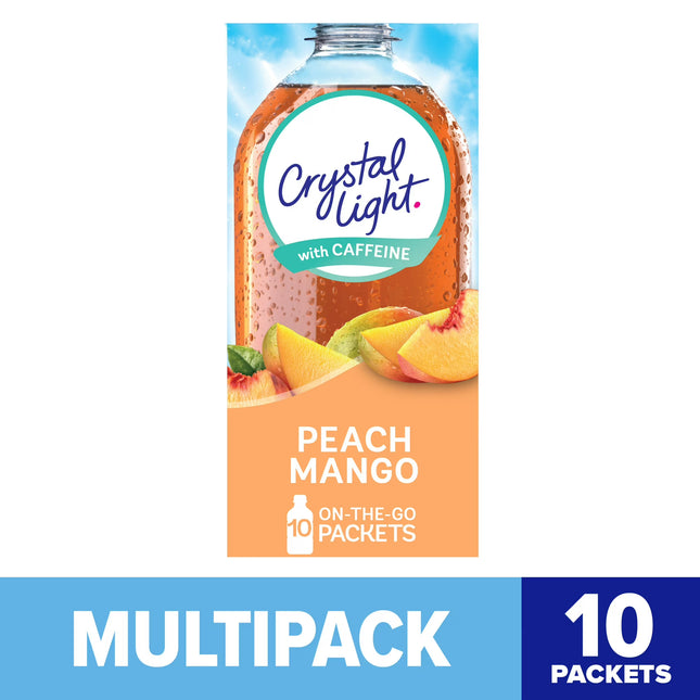 Crystal Light Peach Mango  Drink Mix Singles with Caffeine, 10 Ct on-the-Go-Packets, Powders