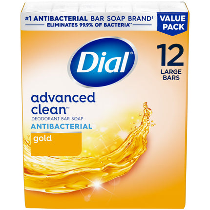 Dial Antibacterial Deodorant Bar Soap, Advanced Clean, Gold, 4 Oz, 12 Bars