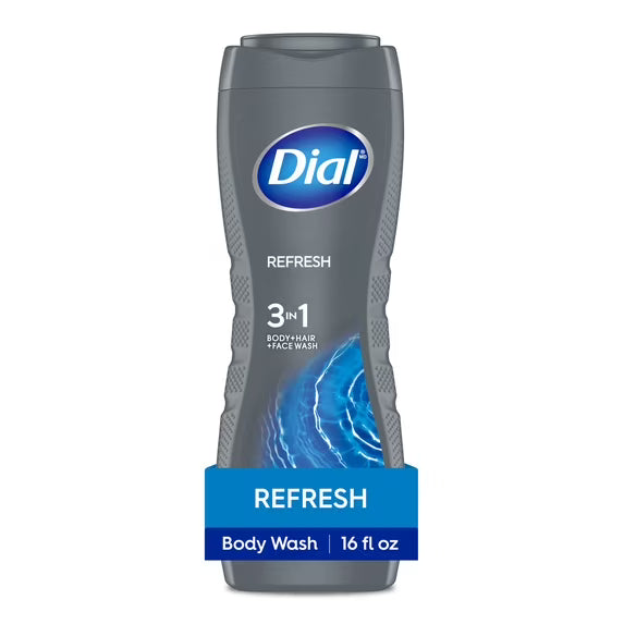 Dial Refresh 3-in-1 Men's Body Wash for Body, Hair & Face, Blue Sage Scent, 16 fl oz New York State Approved, Inmate Care package friendly