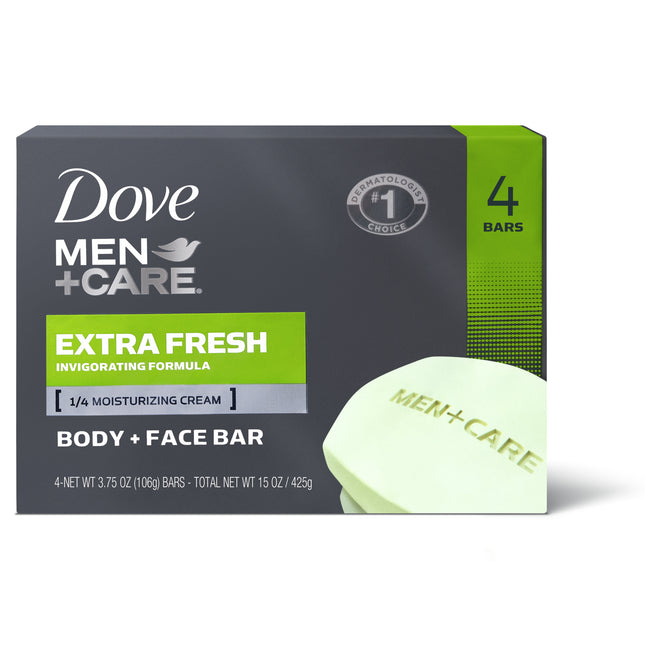 Dove Men+Care Body + Face Bar Invigorating Formula, Extra Fresh, 3.75 Oz 4 Bars