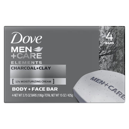 Dove Men+Care Elements Body and Face Bar Charcoal + Clay, 4 Oz, 4 Bar
