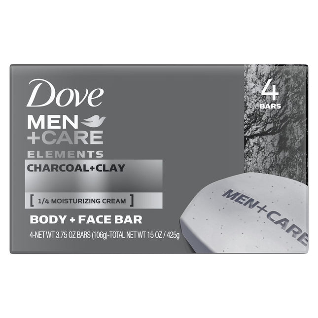 Dove Men+Care Elements Body and Face Bar Charcoal + Clay, 4 Oz, 4 Bar