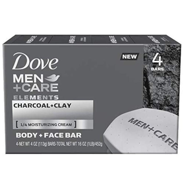 Dove Men+Care Elements Body and Face Bar Charcoal + Clay, 4 Oz, 4 Bar