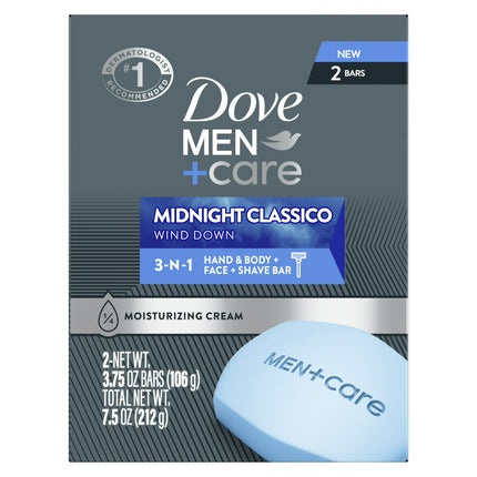 Dove Men+Care Hydrating Hand & Body Face + Shave Bar for Men Midnight Classico, 2 Bars