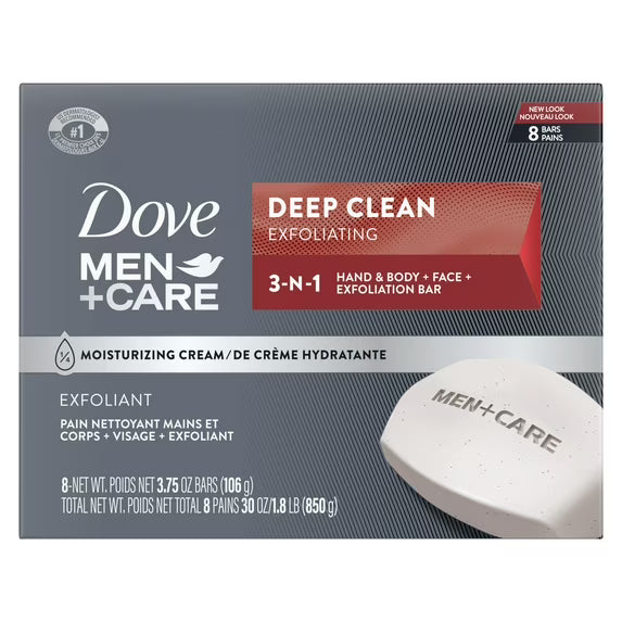 Dove Men+Care Men's Bar Soap Deep Clean, 3.75 oz, 8 Bars