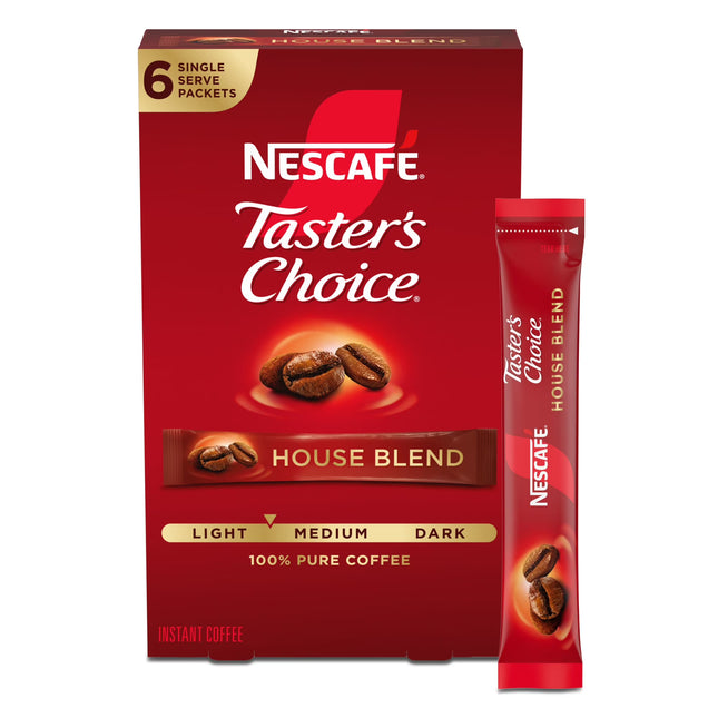 NESCAFÉ Taster'S Choice House Blend, Light Medium Roast Instant Coffee, 1 Box, 6 Packets
