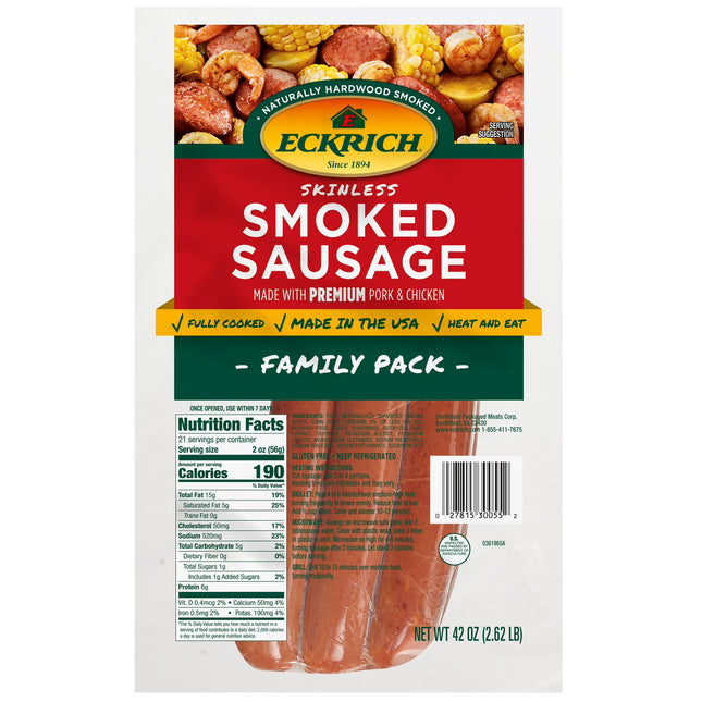 Eckrich Skinless Smoked Sausage Family Pack, 42 oz