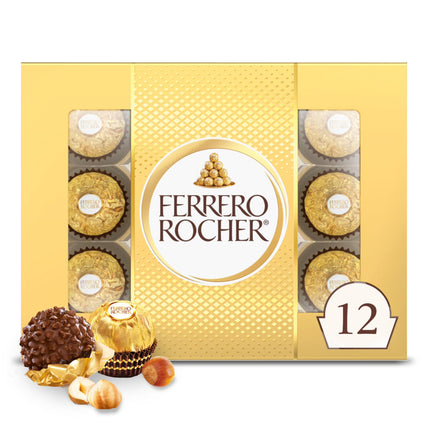 Ferrero Rocher Gourmet Hazelnut Milk Chocolate 12 Individually Wrapped Chocolates, 5.3 oz