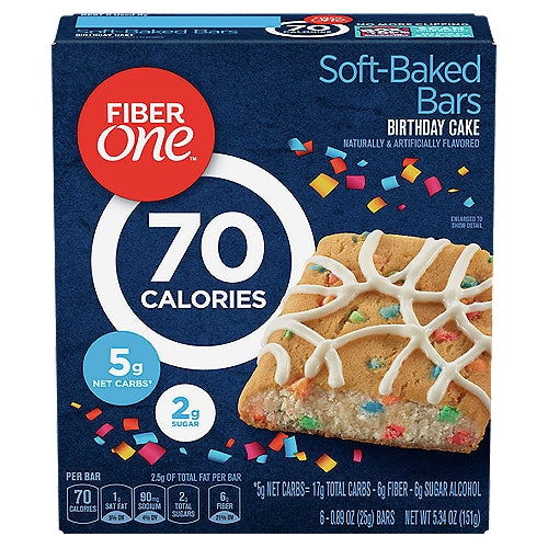 Fiber One Birthday Cake Soft-Baked Bars, 0.89 oz, 6 count