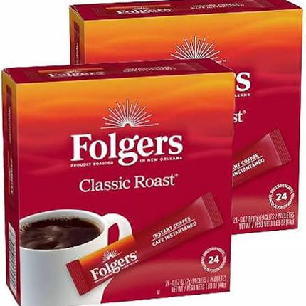 Folgers Classic Roast Instant Coffee, Single Serving Packets, 24 ct. New York State Approved, Inmate Care package friendly