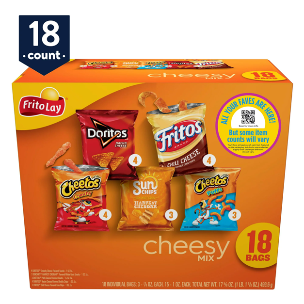 Frito-Lay Cheesy Snack Chips Variety Pack, 18 Count