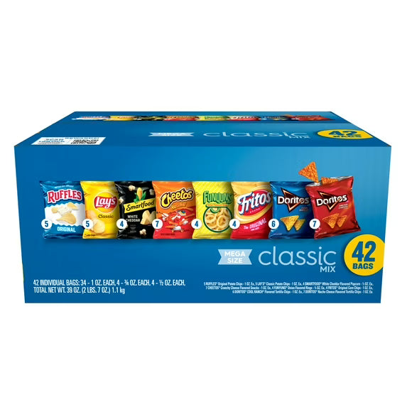 Frito Lay Classic Mix Chips Variety Pack, Mega Size, 1 Oz, 42 Count