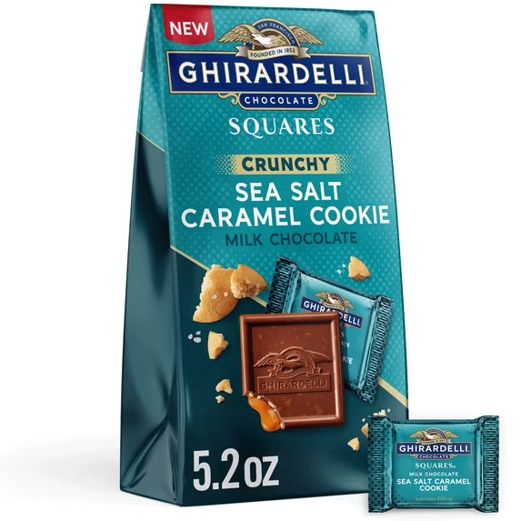 GHIRARDELLI Milk Chocolate Sea Salt Caramel Cookie SQUARES, 5.2 oz Bag