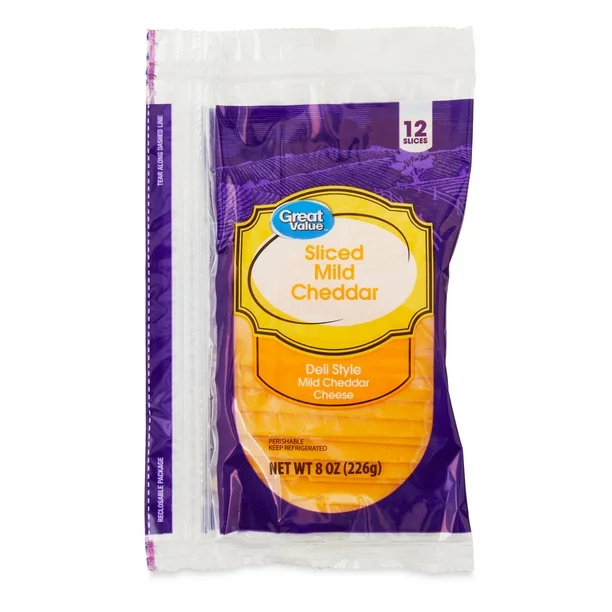 Great Value Medium Cheddar Sliced Cheese, 8 oz