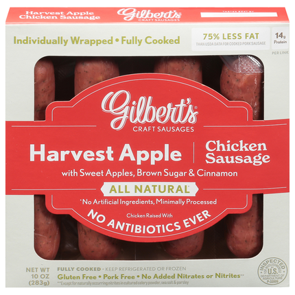 Gilbert's Craft Sausages Chicken Sausage, Harvest Apple 10 oz