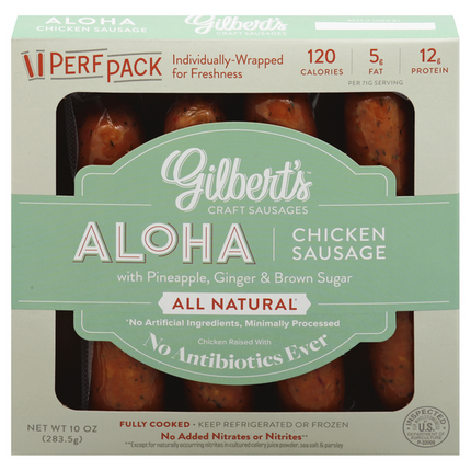Gilbert's Craft Chicken Sausages , Aloha, with Pineapple, Ginger & Brown Sugar 10 oz
