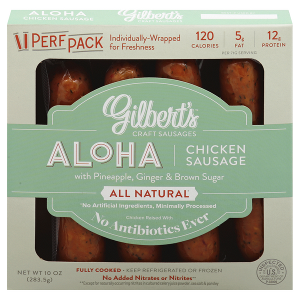 Gilbert's Craft Chicken Sausages , Aloha, with Pineapple, Ginger & Brown Sugar 10 oz