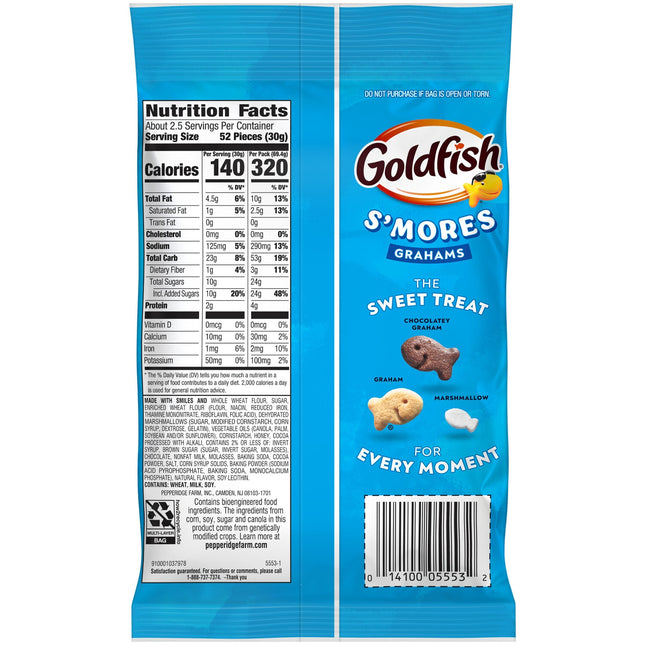 Goldfish Grahams S'mores Baked Grahams Snack Crackers, 2.45 Oz Bag