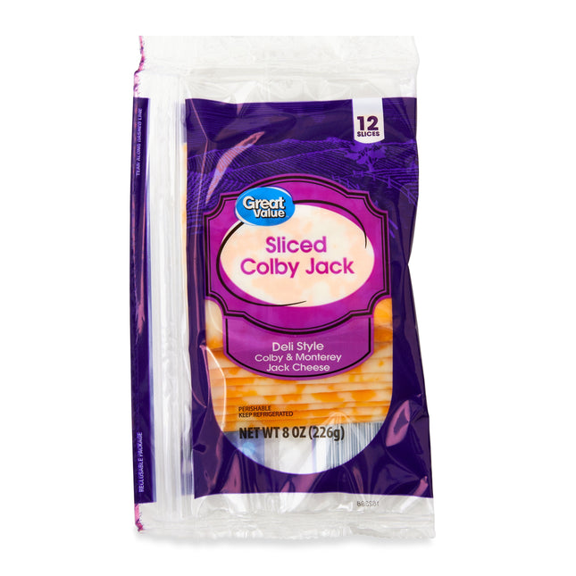 Great Value Colby Jack Deli Style Sliced Cheese, 8 Oz Package, 12 Slices