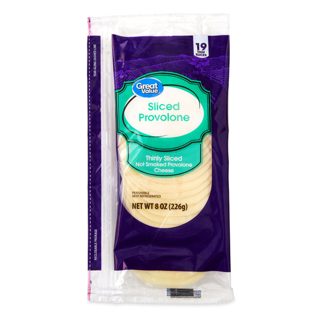Great Value Provolone Deli Style Sliced Cheese, 8 Oz Package, 19 Slices