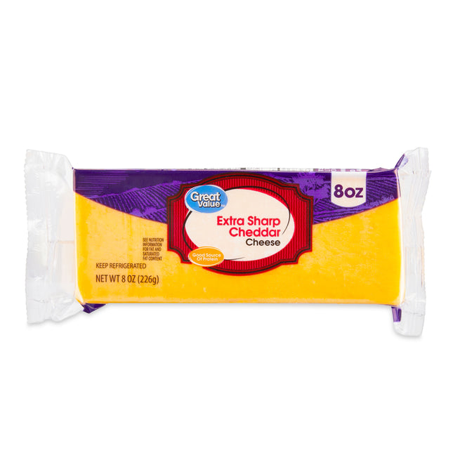 Great Value Extra Sharp Cheddar Block Cheese, 8 Oz Chunk
