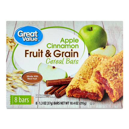 Great Value Fruit & Grain Cereal Bars Apple Cinnamon, 10.4 Oz, 8 Count