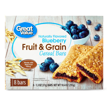 Great Value Fruit & Grain Cereal Bars, Blueberry, 1.3 Oz, 8 Count