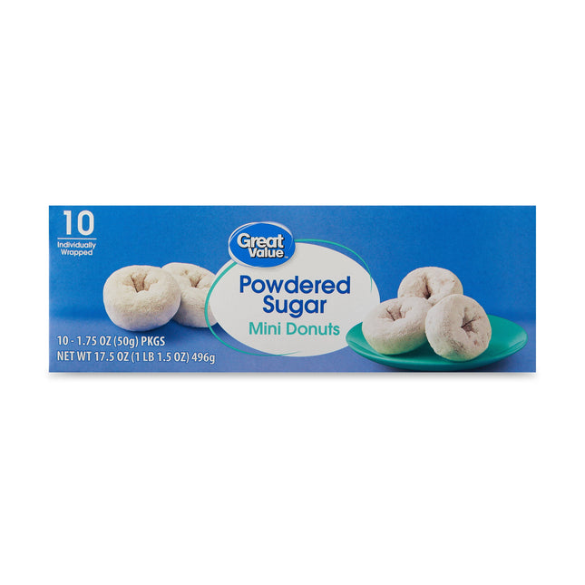 Great Value Powdered Sugar Mini Donuts, 17.5 Oz, 40 Count