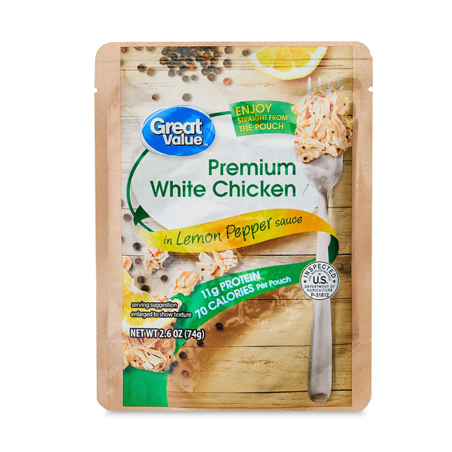 Great Value Premium White Chicken in Lemon Pepper Sauce, 2.6 Oz Pouch (Shelf Stable)