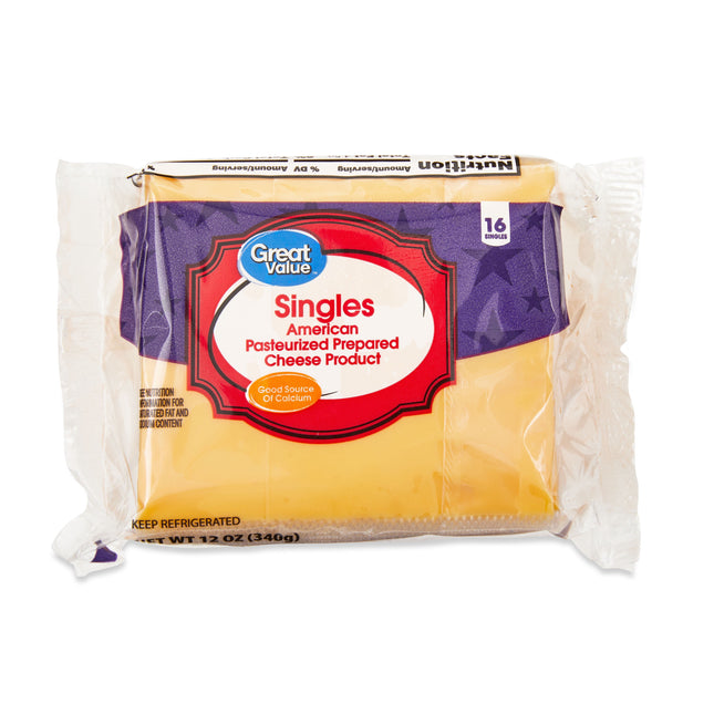 Great Value Individually Plastic Wrapped Singles American Cheese Product, 12 Oz Package, 16 Slices