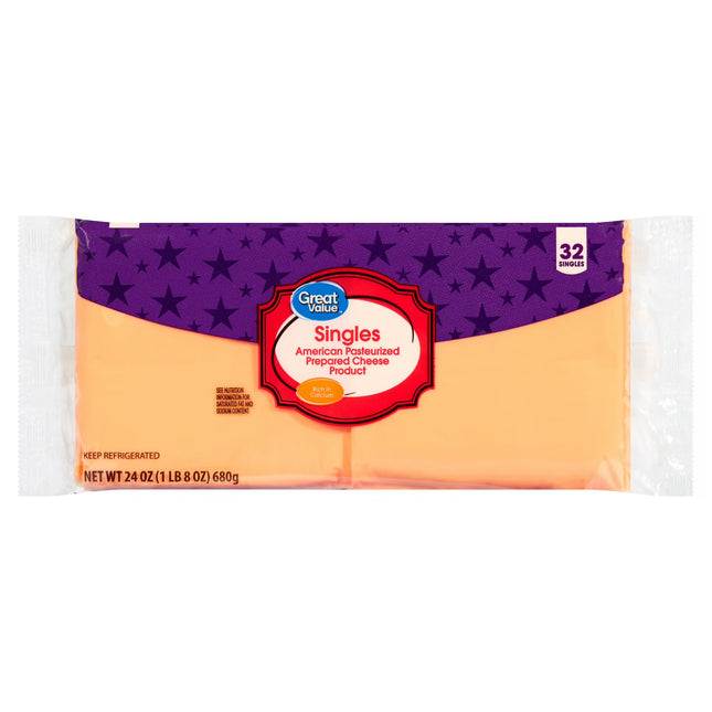 Great Value Individually Wrapped  Singles American Cheese 24 oz, 32 Slices
