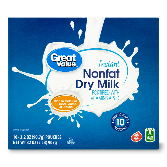 Great Value Instant Nonfat Dry Milk, 3.2 oz Pouches (10 Count)