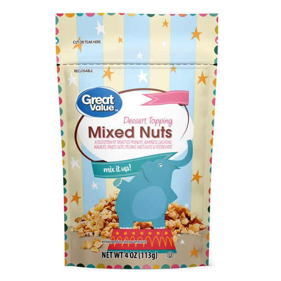 Great Value Mixed Nuts Dessert Topping, 4 oz