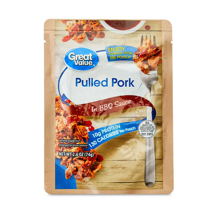 Great Value Pulled Pork, in BBQ Sauce, 2.6 Oz Pouch