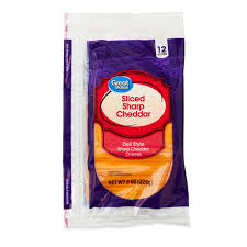 Great Value Sharp Cheddar Deli Style Sliced Cheese, 8 Oz Package, 12 Slices