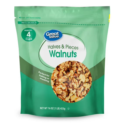 Great Value Walnuts Halves & Pieces, 16 Oz