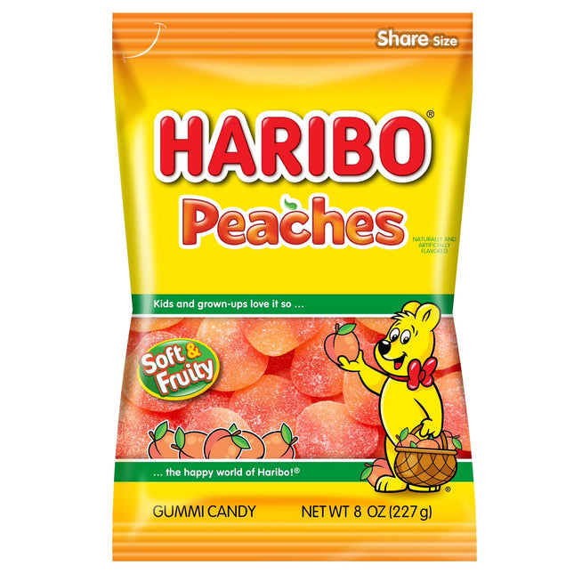 HARIBO Peaches Gummies Fruity Peach Flavor Gummy Candy, 8oz